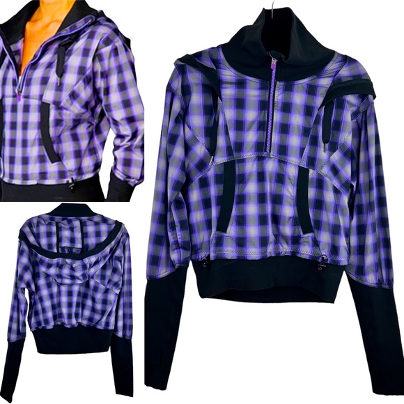Lululemon Run Reflection Plaid Pullover Oversized Purple cropped Jacket size 6 - Picture 1 of 16